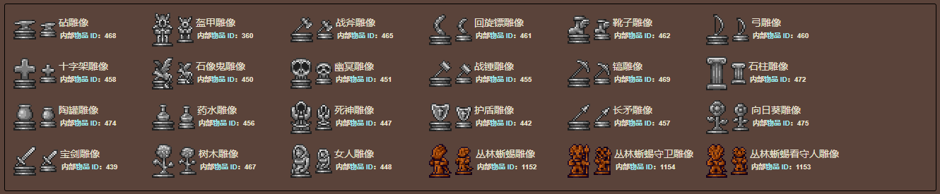 泰拉瑞亚原版百科雕像大全敌怪雕像配图