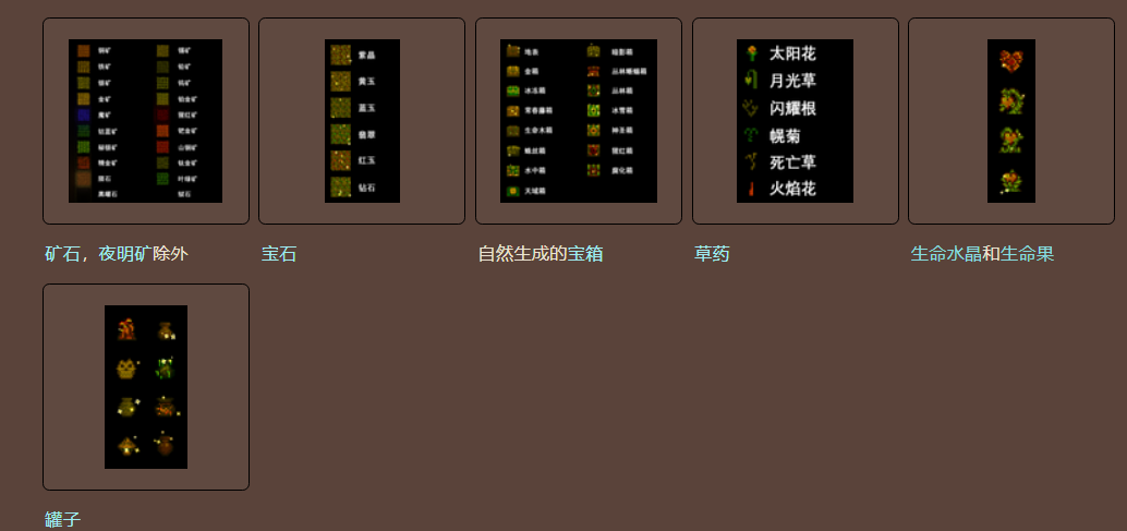 泰拉瑞亚原版百科洞穴探险药水宝藏颜色配图 泰拉瑞亚原版百科洞穴探险药水宝藏颜色配图
